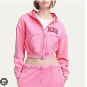 GAP x Madhappy Full Zip Cropped Hoodie Pink S MAD‎ Logo Athleisure NEW Comfort
